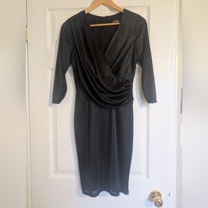 Le Chateau Black Draped V-Neck Bodycon Dress